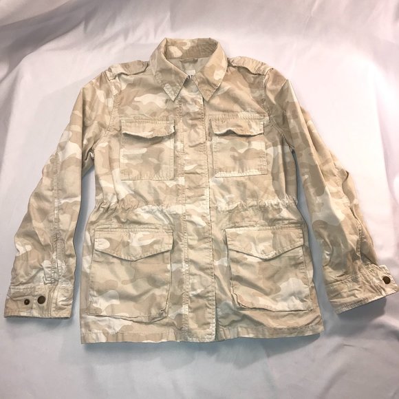 Gap Sand Camouflaged Women's Coat Jacket Size XS Multi Pocket Full Button EUC - Picture 1 of 13